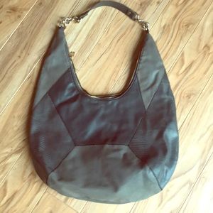 Shades of grey-leather bag with gold chain handle